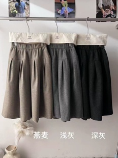 小个子复古高腰压褶毛呢裙裤女秋冬气质休闲七分裤子百搭阔腿靴裤