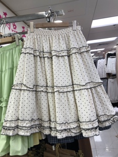 蓬蓬撞色木耳边波点半身裙韩系温柔气质时髦显瘦洋气miu系中裙女