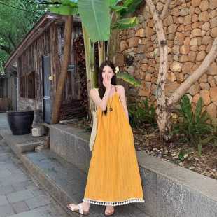 海岛绝美多巴胺拍照度假长裙女巴厘岛海边出片穿搭松弛感连衣裙