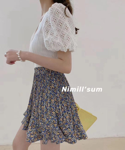 广州碎花性感轻熟a型百褶半身裙