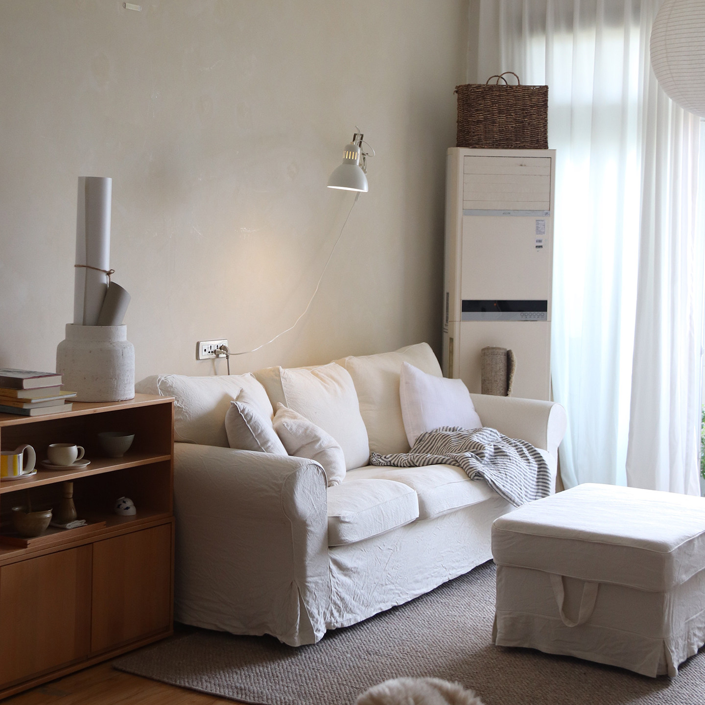 热卖奶油风温馨感爱克托三人沙发套全包防尘罩温柔治愈系亚麻布白