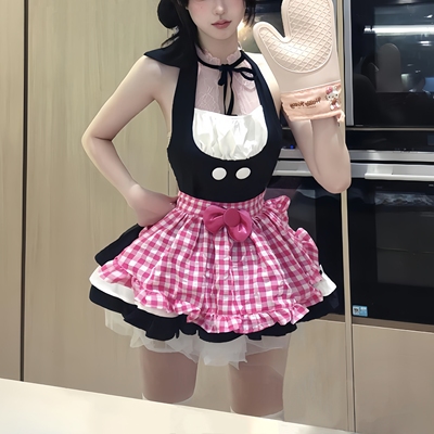 Kity猫女郎可爱少女仆挂脖连衣裙