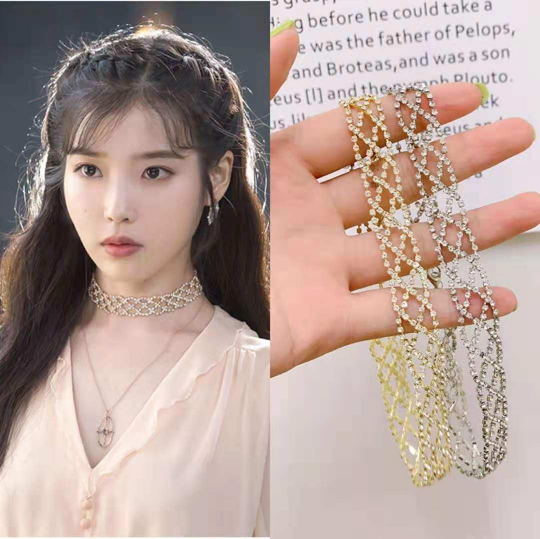 德鲁纳酒店iu同款项链张满月李智恩choker项圈镂空带钻锁骨链颈链