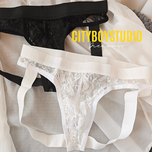 镂空免脱内裤 欧美风男士 薄后开裆大码 无痕提臀T裤 性感蕾丝丁字裤