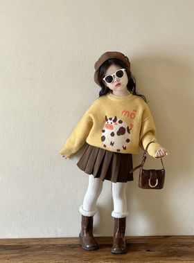 女童卡通毛衣2024冬新款韩版儿童针织衫加厚洋气圆领上衣原创设计