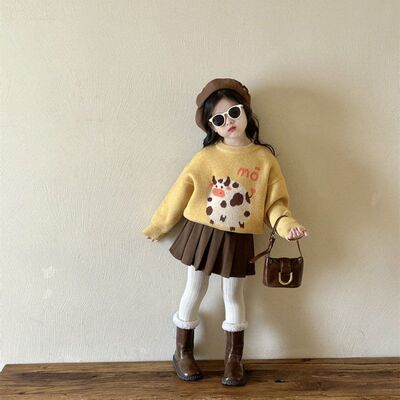 女童卡通毛衣2024冬新款韩版儿童针织衫加厚洋气圆领上衣原创设计