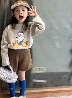 女童唐老鸭卫衣25秋季新款女宝韩版童装长袖磨毛卡通印花T恤套装