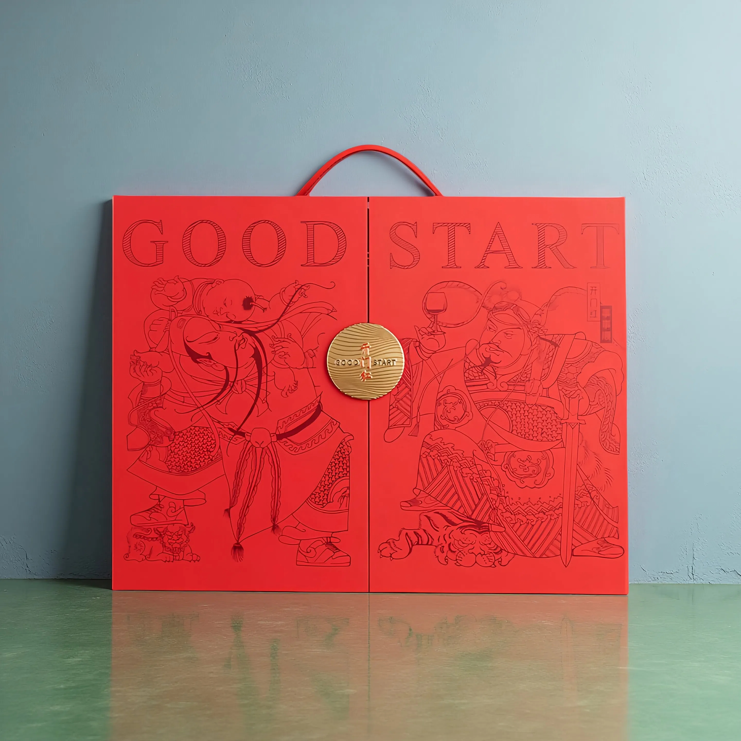 双支装中国风红酒礼盒对开门礼盒