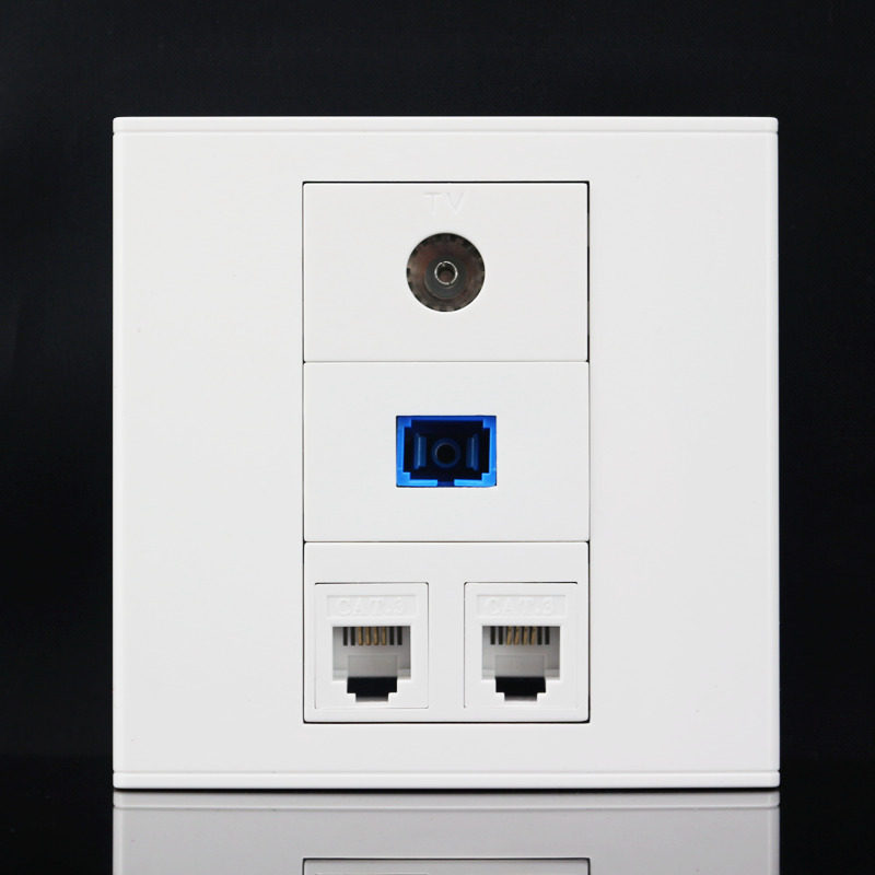 86型2个电话+SC光纤+TV电视插座面板 双电话光纤电视墙壁开关插座