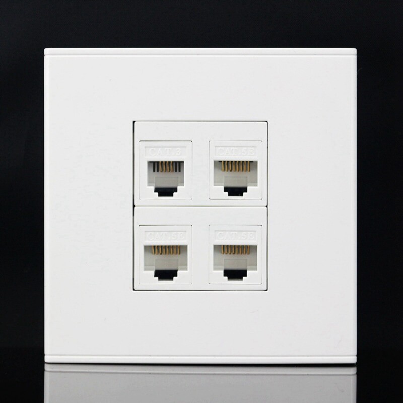 86型二位网线插座 3个RJ45电脑网络网线+1个CAT3语音电话墙插面板