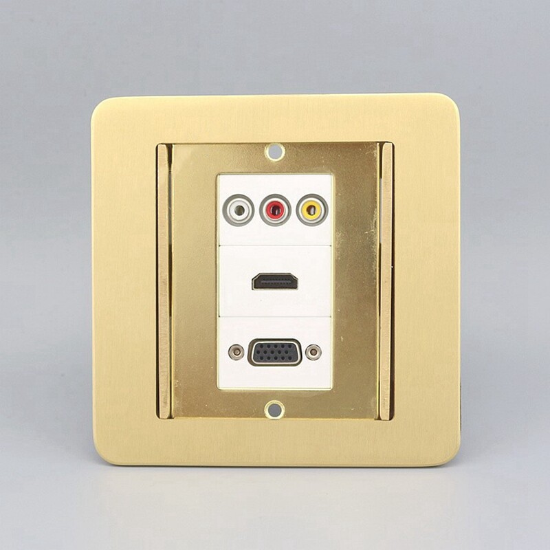 双开门隐藏式三位VGA直插+HDMI直插+红黄白AV音视频直插铜地插