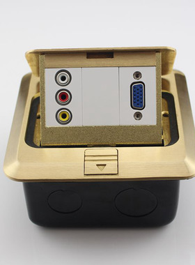 免焊接VGA+红黄白色差音视频地面插座 多媒体弹起式铜地插 地板插