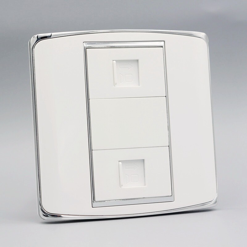 86型二位六类电脑插座钢架白双口CAT6千兆网线口网络宽带墙壁面板