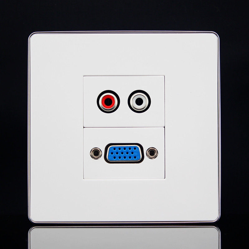 银边焊接86型VGA音频插座面板VGA15孔加红白双孔莲花音频墙壁插座