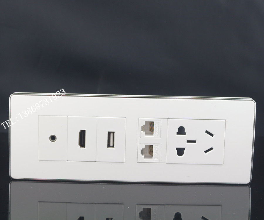 118型五孔五孔电源+双网络+usb高清3.5耳机音频直插 多媒体墙插