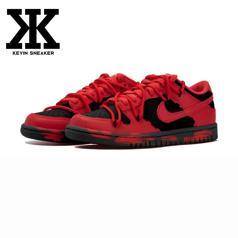 球鞋定制Nike耐克DunkLowOKHR新年红色块做旧解构低帮运动板鞋