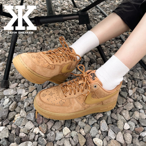 球鞋定制Nike耐克Air Force1腰果花小麦美拉德经典复古低帮板鞋