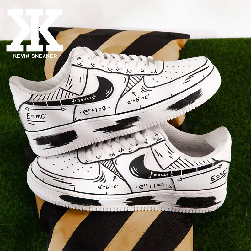球鞋定制Nike耐克Air Force1毕业季主题文理公式校园涂鸦低帮板鞋