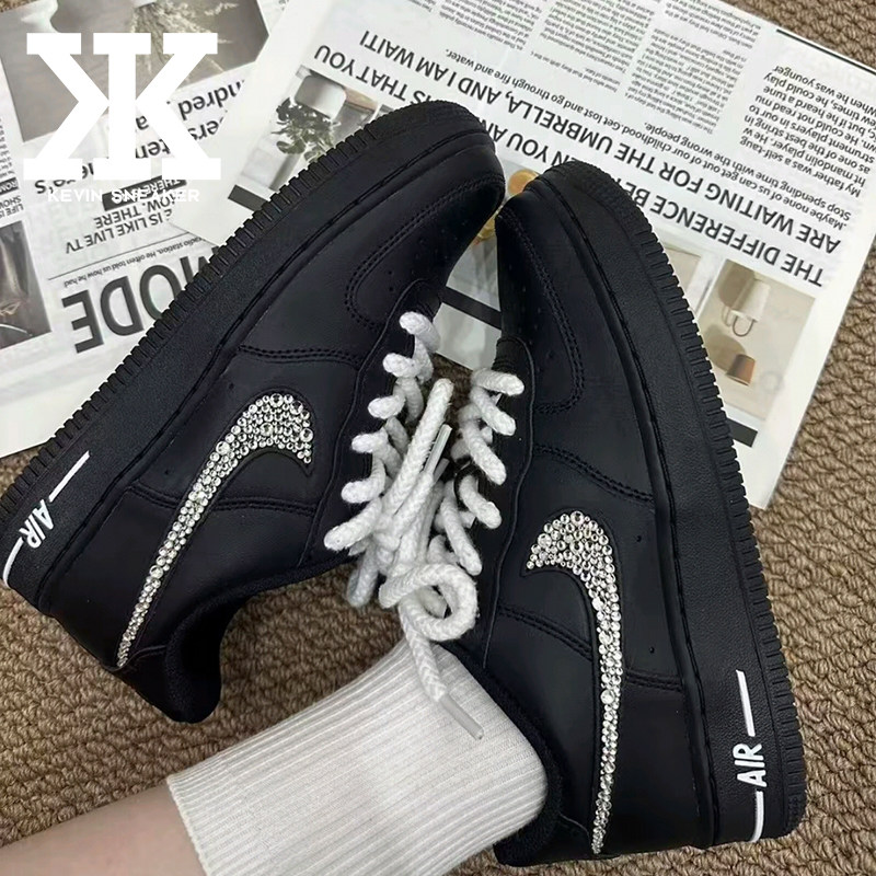 球鞋定制Nike耐克Air Force1闪银之翼钻石大亨结构艺术低帮板鞋