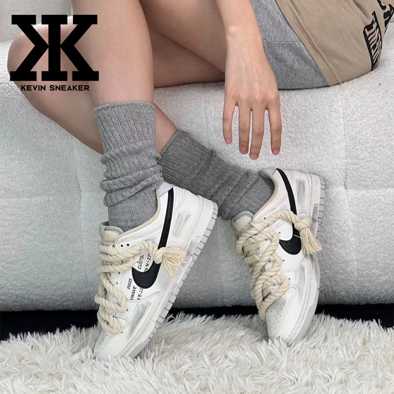 球鞋定制NikeDunkLow解构绑带氧化做旧热浪沙漠高街低帮板鞋GS米