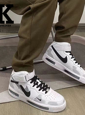 球鞋定制NikeAirForce1Mid空军一号特色涂鸦断裂时空秋冬中帮板鞋