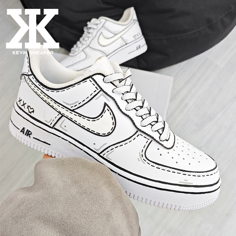 球鞋定制Nike耐克Air Force1次元空间撕漫风凌乱线条漫画低帮板鞋