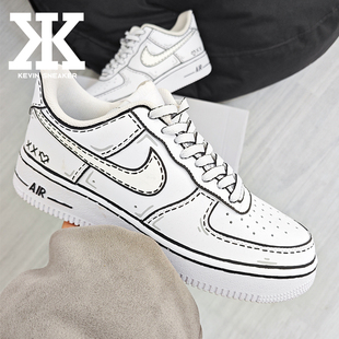 空间撕漫风凌乱线条漫画低帮板鞋 Force1次元 定制Nike耐克Air 球鞋