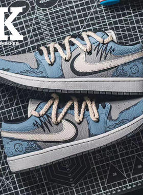 球鞋定制JordanAirJordan1Low解构鞋带涂鸦音波低帮复古篮球鞋女