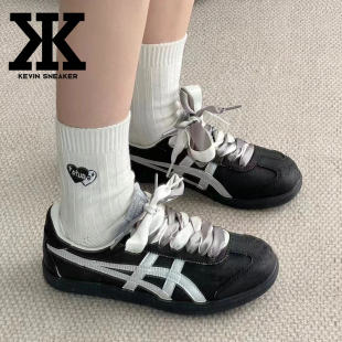 球鞋定制OnitsukaTiger鬼塚虎Tokuten古典高级黑色芭蕾低帮板鞋