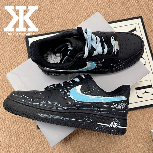 球鞋定制Nike耐克Air Force1深蓝暗潮时尚潮流经典复古低帮板鞋