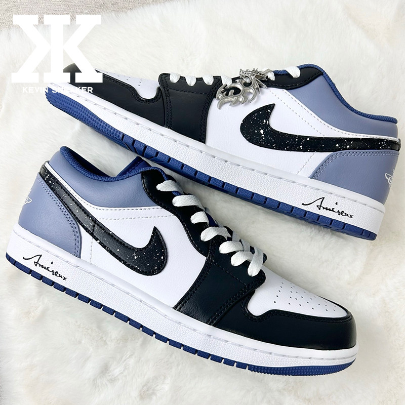 球鞋定制JordanAirJordan1LOWCNY午夜星空海军蓝泼墨低帮篮球鞋