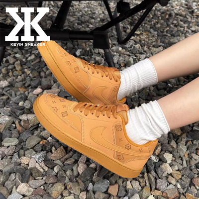 球鞋定制Nike耐克CourtVision老花腰果花小麦经典复古低帮板鞋