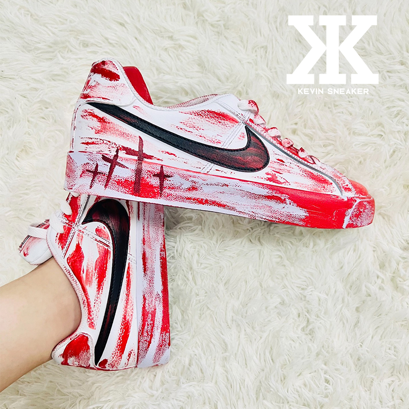 球鞋定制Nike耐克CourtRoyale案发现场墓场血印血斑喷绘低帮板鞋
