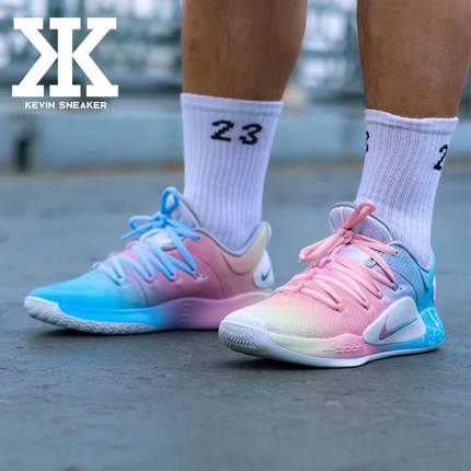 球鞋定制Nike耐克Hyperdunk10粉蓝反转鸳鸯渐变泼墨低帮篮球鞋