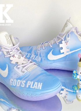 球鞋定制Nike耐克Flytrap4蓝色星球童心未泯清爽防滑中帮篮球鞋