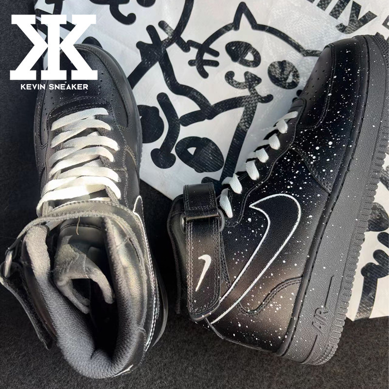 球鞋定制Nike耐克Air Force1 Mid满天星星空高街时尚简约中帮板鞋