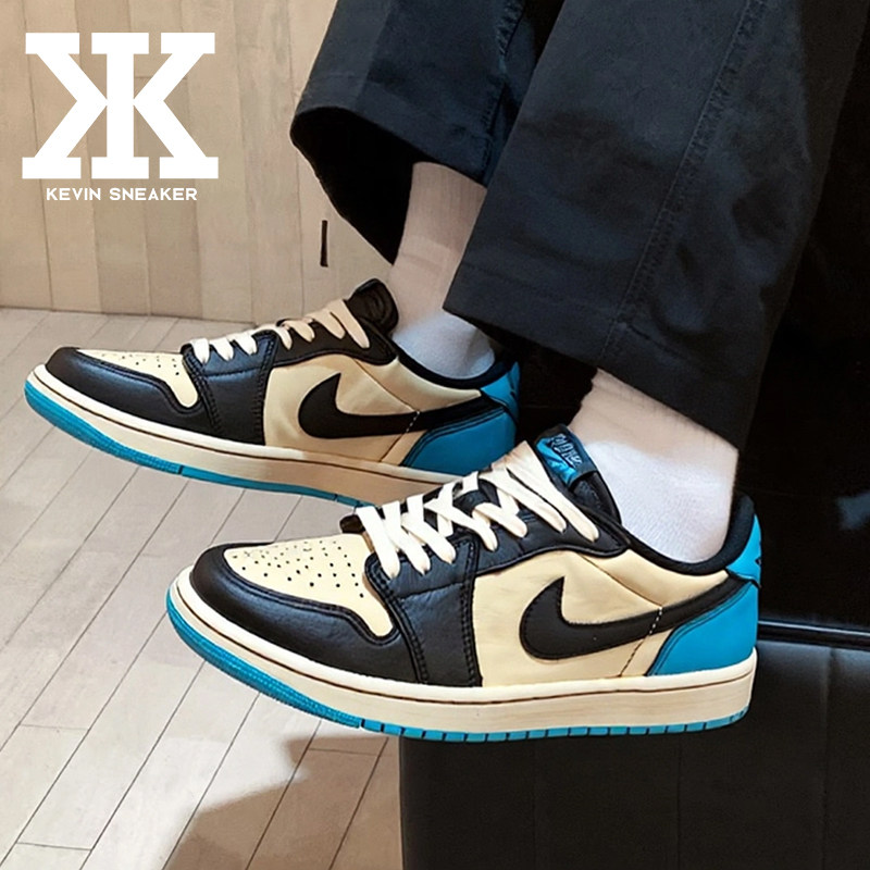 球鞋定制Jordan Air Jordan1黑蓝咖啡染低帮复古篮球鞋