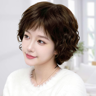 假发女全头套真人发丝妈妈款短卷发自然遮白减龄亲肤透气网底舒适