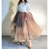 复古风洒金渐变花朵裙长款 简爱花园 高腰加蓬版 蓬蓬半身裙JA56