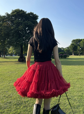 简爱花园◆显瘦款红色网纱tutu裙蓬蓬裙高腰A字半身裙短裙JA413