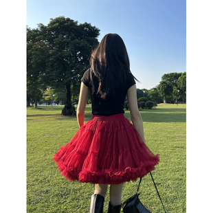 简爱花园◆显瘦款红色网纱tutu裙蓬蓬裙高腰A字半身裙短裙JA413