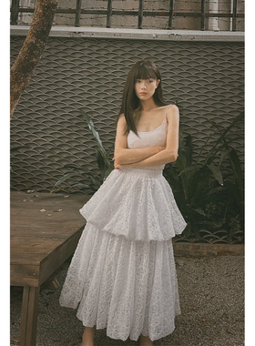 简爱花园◆法式纯欲风白色镂空刺绣花纱中长款花苞裙半身裙JA295