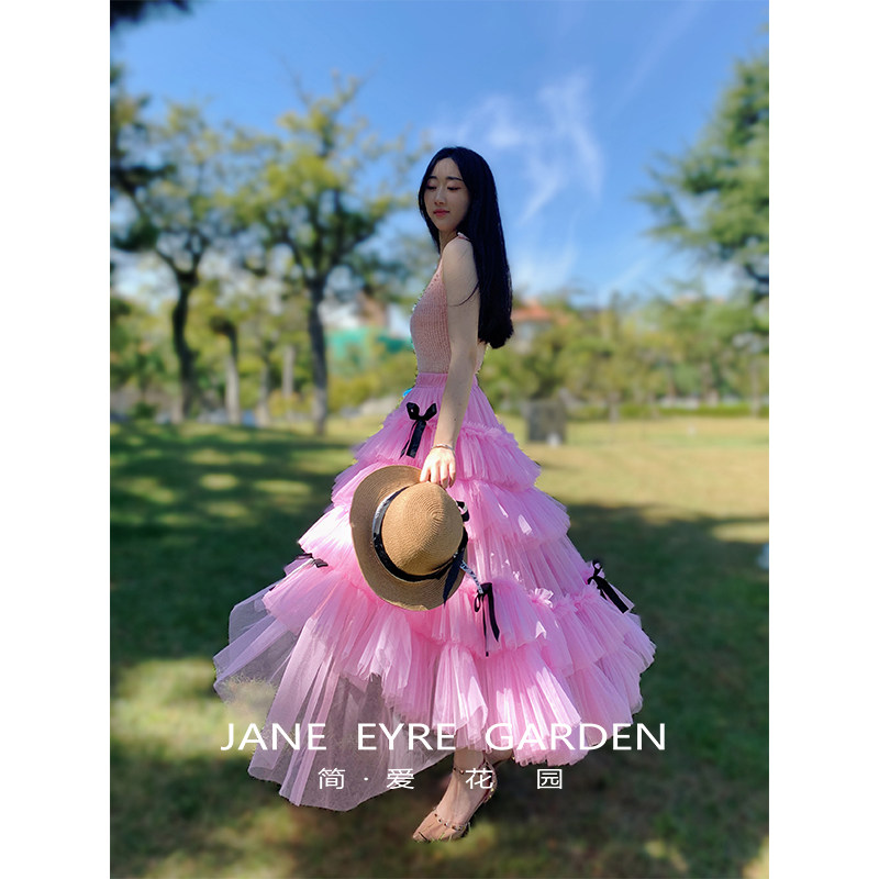简爱花园◆原创设计前短后长不规则下摆蝴蝶结蓬蓬半身裙JA108