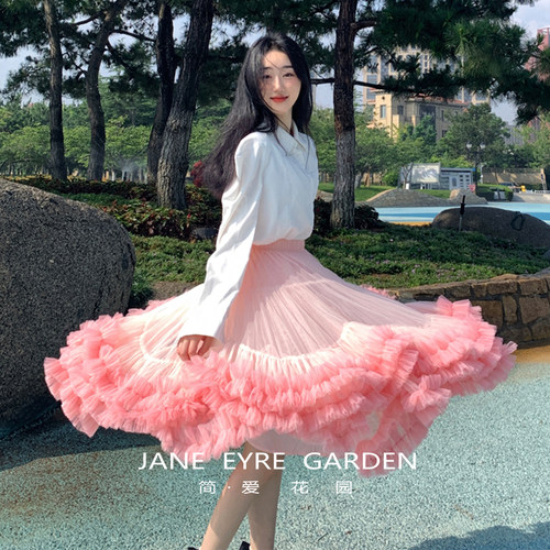 甜美风时尚粉色花朵大摆蓬蓬裙