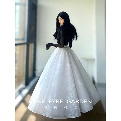 蕾丝亮片欧根纱大摆长款礼服半裙