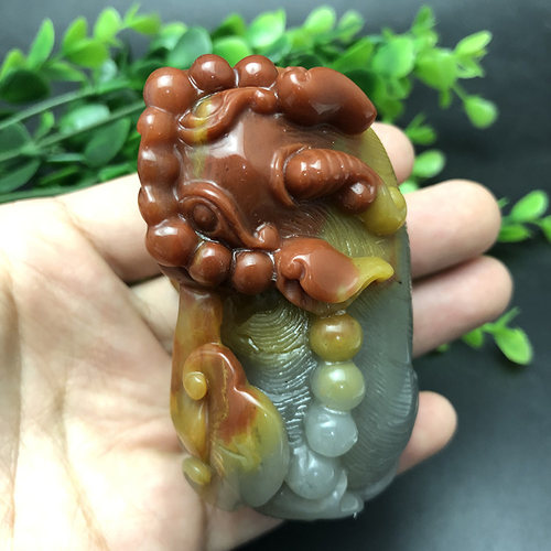 天然黄龙玉霸王貔貅手把件玉石收藏文玩神兽手玩招财正品带证书