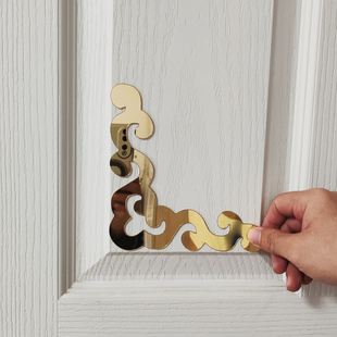 新中式柜门角花3d立体亚克力镜面墙贴橱柜衣柜对角美化装饰贴自粘