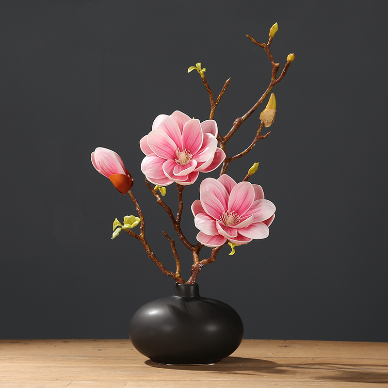 新中式仿真玉兰花套装陶瓷花瓶