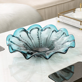 轻奢蓝色花瓣琉璃果盘糖果收纳盘现代轻奢客厅样板房售楼处干果盘