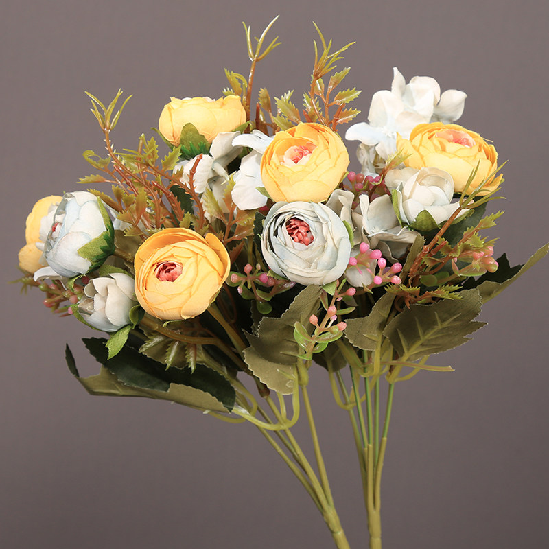 现代田园仿真小茶玫茶花假花绢花客厅茶几样板间花瓶插花摆放花艺,家居饰品,仿真花/假花,淘宝优惠券,粉丝福利购,淘宝优惠卷